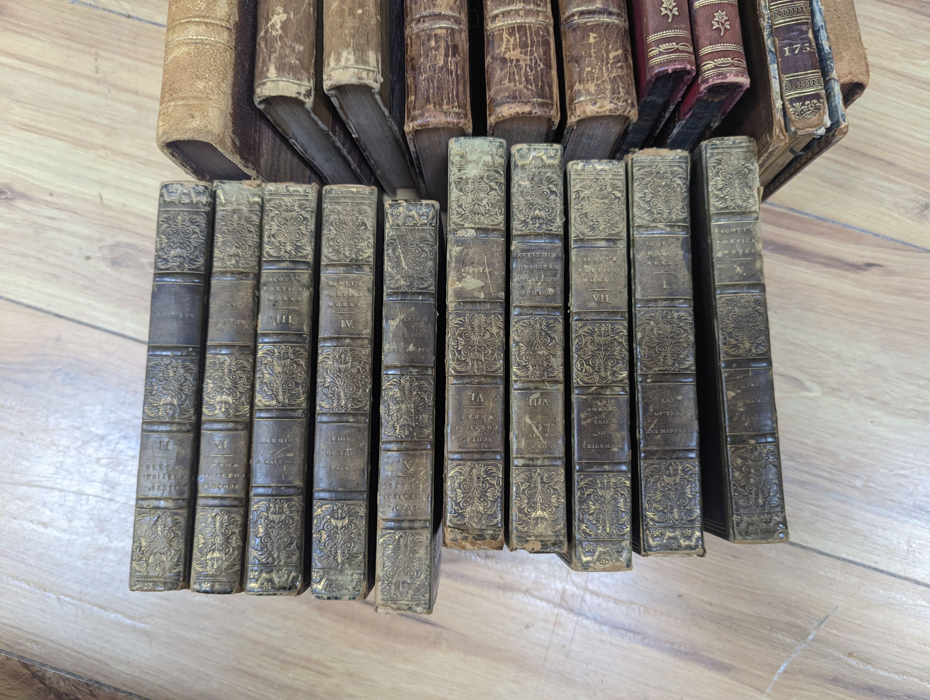 Old leather - Literary Interest, various bindings, 18th/19th century (59 vols) (in 2 boxes).